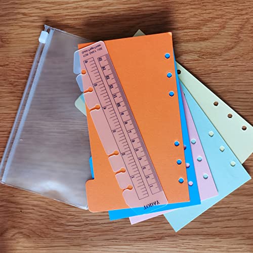 DY.2ten a6 6-Hole Binder Notebook Refills Set - 135 Sheets (270 Pages) Graph Paper + 2pcs Zipper Binder Pockets + 5 Pcs Dividers + Index Note Tabs + Ruler for Filofax a6 - color: A6 Square Paper