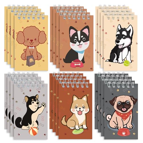 Mini Notebooks Bulk, 24 Pack Cute Animal Small Spiral Notepads Pocket Memo Pads for Classroom Prizes, Office Supplies (Dog)
