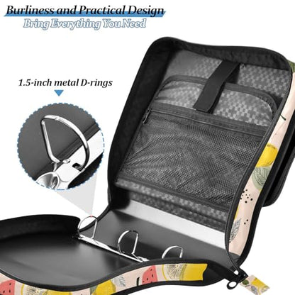 3 Ring Zipper Binder Lemon Watermelon Binders Bag with Shoulder Strap 500 Sheets Paper Organizer Trapper Keeper Documents Storage File Folder for School Office - color: A2807