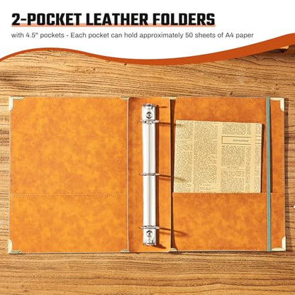 Ovesmusl Sunflower PU Leather 3 Ring Binder 2 Inch Fits 8.5"x11" Paper | 2 Inch Round Ring Binder Holds 500 Sheets, Notepad Paper Cover Loose Leaf Organizer, Green - color: Green Flower, size: 2" Ring