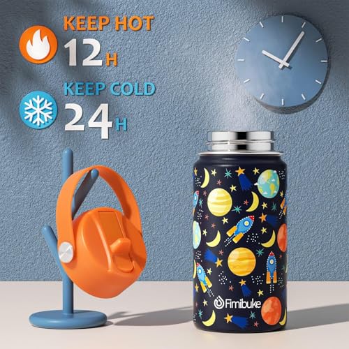 Fimibuke Kids Insulated Water Bottle, 14oz BPA FREE Double Wall Vacuum Tumbler 18/8 Stainless Steel Leak Proof Kids Cups with Straw Metal Bottles for School Boys Girls (2 Pack, Trucks/Green Dinosaur) - color: A9. Trucks+Green Dinosaur