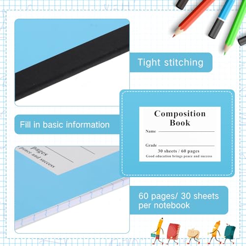 Composition Notebooks Bulk Wide Ruled Lined, 8.5 x 5.5 Inch, 30 Sheets/60 Pages, Back to School Supplies, First Day of School Notebooks for Teacher Student Office Supplies(50 Pack)