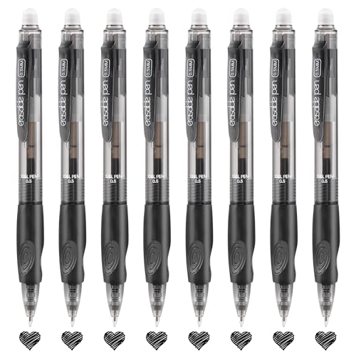 USUAL Retractable Erasable Gel Pens, 0.5mm Fine Point, 8 Black Ink Pens, Make Mistakes Disappear, Smooth Writing for Office & Back-to-School Supplies - color: 8 Black