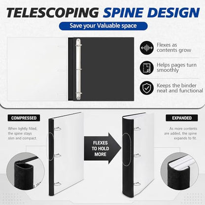 Henoyso 6 Pack 1 Inch Telescoping 3 Ring Binder Bulk, Expandable D Ring Binder with Telescoping Spine for Flexible File Storage, Holds 8.5"x11" Paper, for Office, School & Home Use(White) - color: White