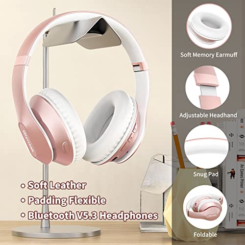 Wireless Bluetooth Headphones Over Ear 65H Playtime HiFi Stereo Headset with Microphone and 6EQ Modes Foldable Bluetooth V6.0 Headphones for Travel Smartphone Computer Laptop Rose Gold - color: Rose Gold