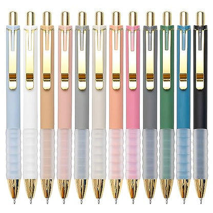 Linbsunne Ballpoint Pens Black Medium Point 1mm Pen with Super Soft Grip Ball Point Pen for Men Women Retractable Pens (gold-12 pcs) - color: gold-12 pcs
