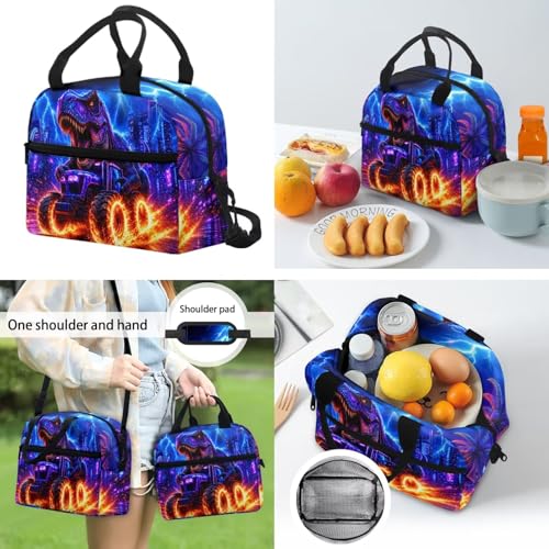 CLOHOMIN Dinosaur Kids Bookbag and Lunch Bag Set 3 Piece Tractor School Backpack with Lunch Box and Water Bottle Sling Bag Elementary School Bags for Boys 12-14 Student Book Bag - color: Dinosaur Tractor