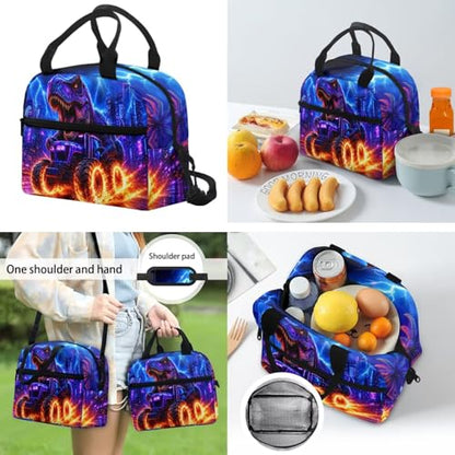 CLOHOMIN Dinosaur Kids Bookbag and Lunch Bag Set 3 Piece Tractor School Backpack with Lunch Box and Water Bottle Sling Bag Elementary School Bags for Boys 12-14 Student Book Bag - color: Dinosaur Tractor