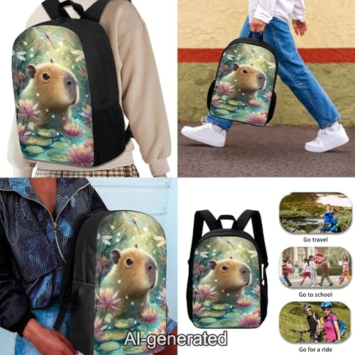 Cute Capybara School Backpack Set 3Pcs with Lunch Box Pencil Case Girls Backpacks Ages 6-18 Portable Lunch Bag Multifunctional Pencil Case Gift for Girls Boys - color: Capybara Cute
