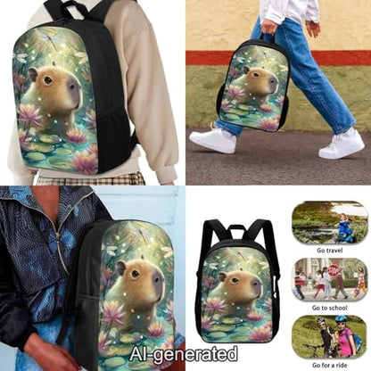 Cute Capybara School Backpack Set 3Pcs with Lunch Box Pencil Case Girls Backpacks Ages 6-18 Portable Lunch Bag Multifunctional Pencil Case Gift for Girls Boys - color: Capybara Cute