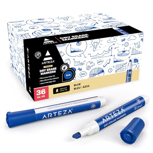 ARTEZA Dry Erase Markers, Bulk Pack of 36 Blue Whiteboard Markers with Chisel Tip, Low-Odor, Quick-Drying Ink for Office, Meeting Rooms & Home Use - color: Blue