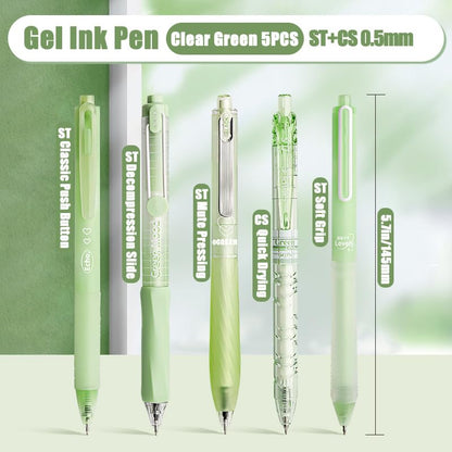 5 Count Pastel Gel Ink Pen Set,Cute Note Taking 0.5mm Fine Point Retractable 5 Count Black Ink Pens for Writing, Journaling, School, Office (Light Green Clear) - color: Light Green Clear