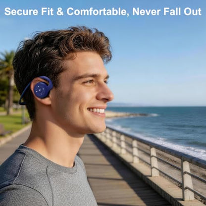 itayak Behind The Head Headphones, Wrap Around Head Small Bluetooth Headphones Lightweight Foldable Wireless Sports Sweatproof Headset with Microphone & Carrying Case - color: Blue