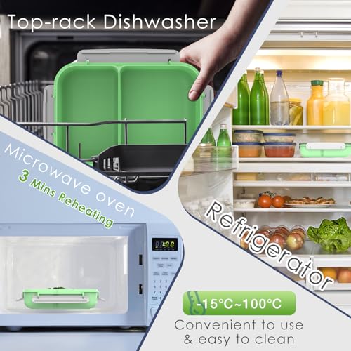 WHALEHOUSE Large Capacity Bento Lunch Box for Adult, 1600ML 2 Compartments Meal Prep Container with Utensil, Airtight Food Storage Container with Snap Locking Lids, Microwave/Dishwasher/Freezer Safe - color: 1600mL-Green
