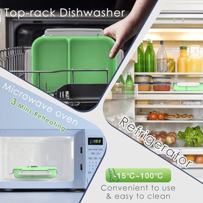WHALEHOUSE Large Capacity Bento Lunch Box for Adult, 1600ML 2 Compartments Meal Prep Container with Utensil, Airtight Food Storage Container with Snap Locking Lids, Microwave/Dishwasher/Freezer Safe - color: 1600mL-Green
