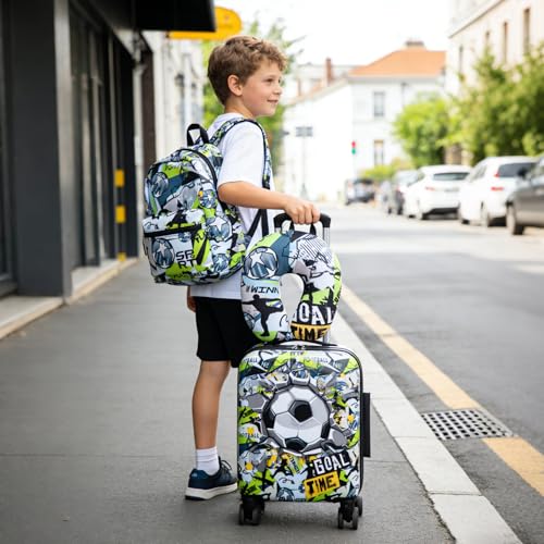 16’’ Kid’s Luggage Set with Spinner Wheels, Hardside with Suitcases,6 Piece | Carry on Luggage, Travel Rolling Luggage Airline Approved Suitcase Set with Spinner Wheels Girls Boys - color: Soccer