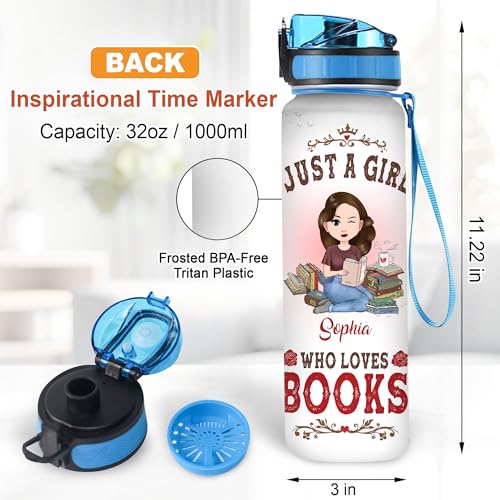 Hyturtle Personalized Just A Girl Who Loves Books 32oz 1Liter Motivational Water Bottle, Customized Water Bottle Bookworm, Gifts Reading Lovers For Girls On Birthday 5.7 x 7 x29.5(cm) - color: Book 1