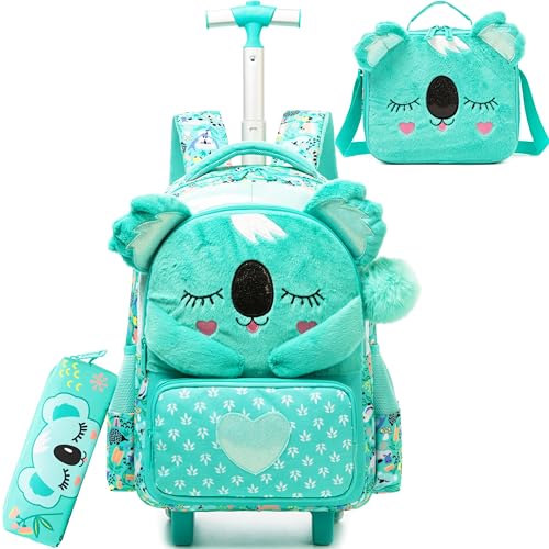 Kids Rolling Backpack with Wheels for Girls Cute koala School Roller Backpack,Carry on Travel Luggage with Lunch Bag and Pencil Case for Girls Ages 5-12 - color: 01 Koala