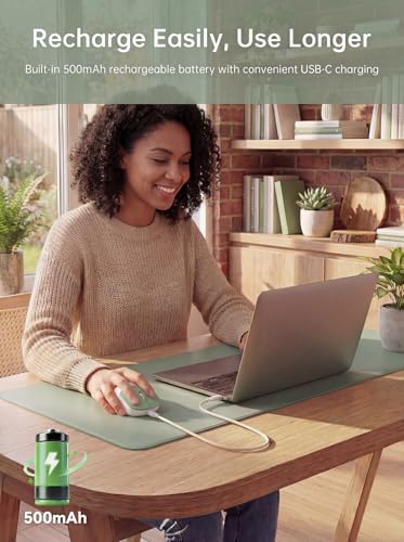 hunart H6 49g Wireless Mouse, Bluetooth & 2.4GHz Rechargeable Mouse, Lightweight Silent Ergonomic Mouse with USB-C Charging, Portable Right-Hand Office Mouse for Laptop, PC, MacBook, Tablet - Green - color: Green
