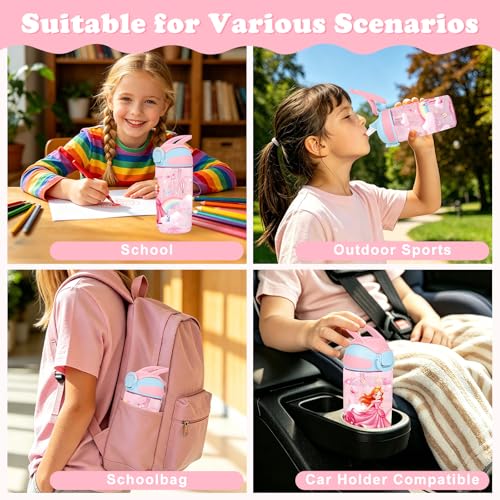 Kids Water Bottle with Straw BPA Free Kids Plastic Bottle for School Travel - color: Princess Castle, size: 18.6 Ounces