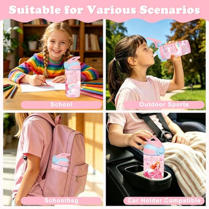 Kids Water Bottle with Straw BPA Free Kids Plastic Bottle for School Travel - color: Princess Castle, size: 18.6 Ounces