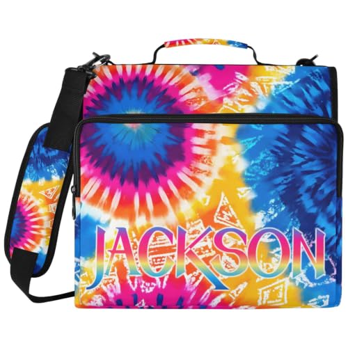 Custom Binder Bag Personalized Tie Dye Boho Style 3 Ring Zipper Binder Bag with Laptop Pockets and Shoulder Strap Tote Binders Organizer Case for School Office - color: Custom Dtie Dye