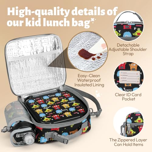 Itslife Bento Box for Kids Set, Insulated Food Container,Kids Lunch Box, 7 oz Thermos for Hot Food, 12 oz Thermos Water Bottle, Reusable Insulated Ice Bag & Fork Spoon Utensils Camping Travel Black - color: Black-MN