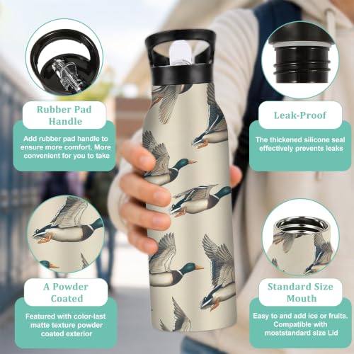 Mallard Duck 20 oz Insulated Water Bottles Wild Bird Stainless Steel Thermal Bottle Leak Resistant with Straw Twist Cap and Handle for Sports Coffee Mug Cup - color: Mallard Duck,Wild Bird