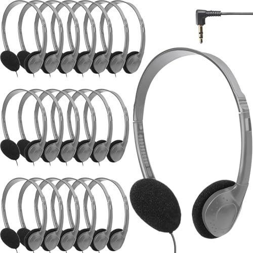 Flutesan 20 Pack Headphones Bulk Libraries Wired on Ear Headphones Over The Head Earphones for Boys Girls Adults(Gray) - color: Gray