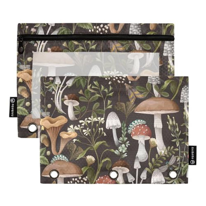 ZAZYXTJ Mushroom Binder Pencil Pouchs 3 Ring with Zipper Clear Window Office Organizers bag for School Students Teacher Supplies 2 Pack - color: Mushroom