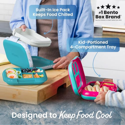 Bentgo Chill Kids Leakproof Lunch Box - 4-Compartment Bento Box with Built-In Ice Pack, 3.3 Cup Capacity, BPA-Free, Microwave & Dishwasher Safe Tray, Ages 3–7 (Truly Teal) - color: Confetti Edition - Truly Teal