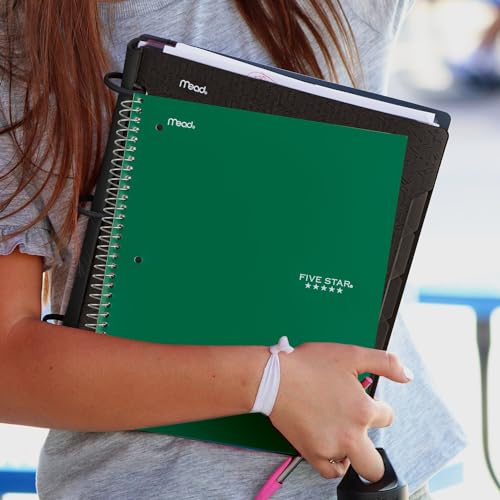 Five Star Spiral Notebook + Study App, 3 Subject, Wide Ruled Paper, 8" x 10-1/2", 150 Sheets, Fights Ink Bleed, Water Resistant Cover, Forest Green (73176) (Pack of 6) - color: Green, size: 8" x 10-1/2" (Pack of 6)