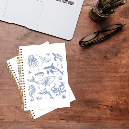KAOWT Blue Ocean Biology Notebook Journal, Coastal Beach Notebooks for Note Taking, Marine Biology Ocean Journal, Beach Lover Gifts, Hardcover Spiral Notebook 5.5x8.3in - color: Summer notbook-animal