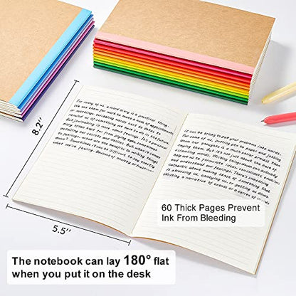 feela 48 Pack Composition Notebooks Bulk, Kraft Cover Lined Blank College Ruled Composition Travel Journals with Rainbow Spines For Women Students Business, 60 Pages, 8.3”x 5.5”, A5, 16 Colors - color: 16 colors X3