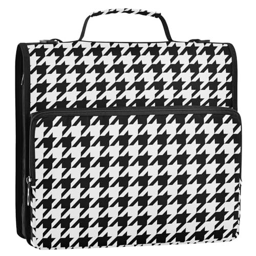 Zipper Binder Bag 3 Ring File Folder Portfolio Organizer Zippered Binder Bags with Strap Fits Laptop Women Men - color: Multi-classic Houndstooth
