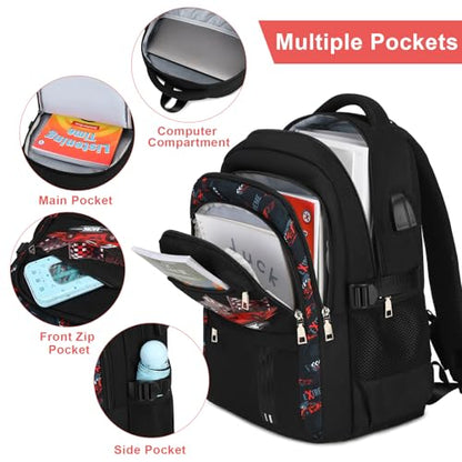 ACESAK Luminous Boys Backpack - Racing Car Bento Box with Insulated Lunch Bag Pencil Case & Utensils Set for Kids, 6 Leakproof Compartments Removable Tray Lunches or Snack Container (Racing Car) - color: Red Car