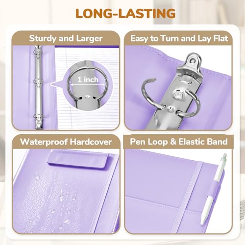 JoyCat 3 Ring Binder Clipboard with Storage,12.4"x10.2"Magnetic Clipboard Folder with 5 Expandable Folders,Refillable Lined Notepad (11" x 8.5"),Ideal for School Office Nursing(Purple) - color: Purple
