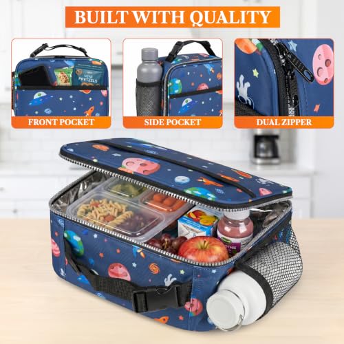 Opux Space Astronaut Lunch Bag, Soft Insulated Lunch Box for Kids, Boys, Girls, Reusable, Portable, Waterproof, Durable - color: Space Astronaut