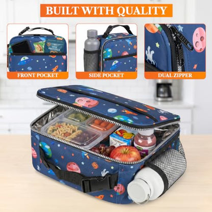 Opux Space Astronaut Lunch Bag, Soft Insulated Lunch Box for Kids, Boys, Girls, Reusable, Portable, Waterproof, Durable - color: Space Astronaut