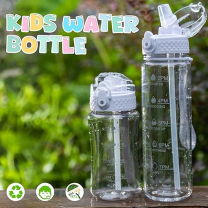 OLDLEY 17oz Kids Water Bottle, Tritan BPA-Free, Leakproof Flip Straw Lid, Motivational Time Marker, Carry Strap, Reusable Clear Water Bottle for Boys & Girls,Clear - color: Clear, style: 17 Ounces