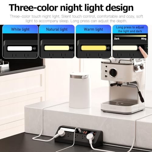 Desk Extension Lead with USB Slots, BOCHLION PD 35W + PD 20W Fast Charging Power Station with Night Light, 5 Way Plug Extension Socket Surge Protector, Desktop Power Strip 1.8M for Home Office (Black) - color: Black