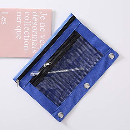 3 Ring Binder Pencil Pouchs, Zippered Pencil P9ouch Double Pocket Pencil Pouch 3 Ring with Clear Window (Blue&Green 2pack) - color: Blue&green