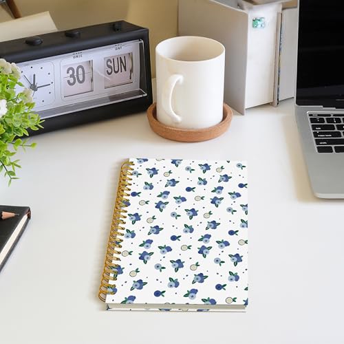 Blueberry Fruit Spiral Notebook, Blueberry Gifts Journal, Fruit Lover Gifts, Cute Blueberries Fruits Botanical Hardcover Notebook Journal, 5.5x8.3 Inch - color: Blueberry