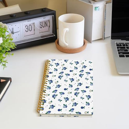 Blueberry Fruit Spiral Notebook, Blueberry Gifts Journal, Fruit Lover Gifts, Cute Blueberries Fruits Botanical Hardcover Notebook Journal, 5.5x8.3 Inch - color: Blueberry