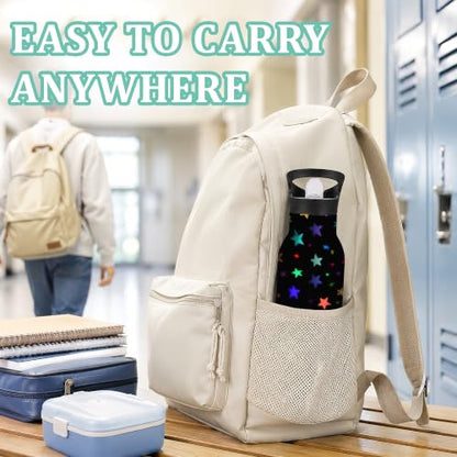 Water Bottles with Straw,Colorful Stars Stainless Steel Cup Leak Resistant Double Wall Black Background Insulated Water Bottle with Handle for Gym Cycling Hiking Office 20 oz - color: Colorful Stars,Black Background