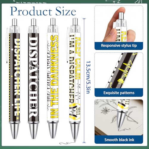Dispatcher Ballpoint Pens Gifts - 24 Pcs Emergency First Pens Sets Yellow Flag Retractable Writing Ball Point Pen Appreciation Gifts for Dispatcher First Responders Coworker Supplies - style: Dispatcher
