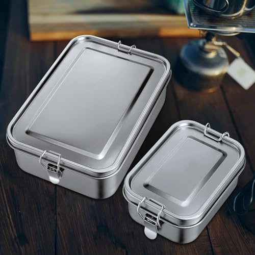 Leonyo 81oz 18/10 Stainless Steel Lunch Box for Adults, 2400ml Metal Bento Box with Divider, Leak-Proof Lunch Food Containers for Woman Man, Dishwasher Safe, Oven Safe Except for Lid - size: 2400ML