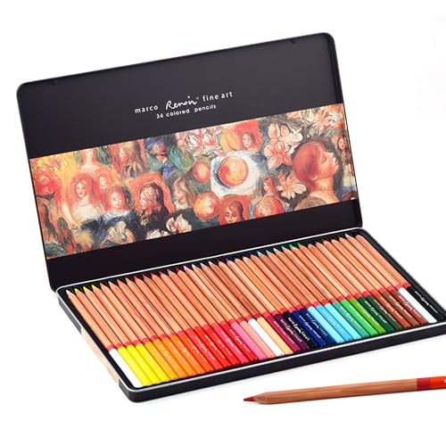Oil-based Colored Pencils Set for Adult Professional Coloring 3.7mm Thick Core Unbreakable Great Color Rendering Iron Box Packed For Artists & Art Lovers (Renoir 3100 Series-36 Colors) - size: 1 Count (Pack of 36)