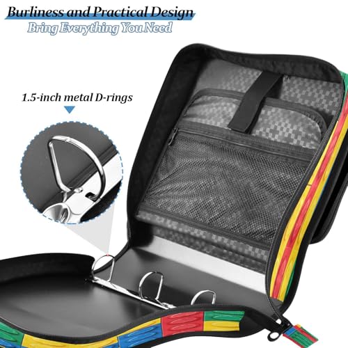 Building Blocks Bricks Colorful 3 Ring Binder with Zipper, Expanding File Folder and Shoulder Strap and Handle, 500 Page Capacity