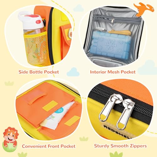 REDSHELL Lunch Box Kids, Large Insulated Lunch Bag for Boys Girls, Orange | Tactical Style, Cooler Lunchbag, Square Toddler Lunchbox, School & Daycare, Lunch Tote, Water Bottle Holder, Adjustable Strap - color: Orange